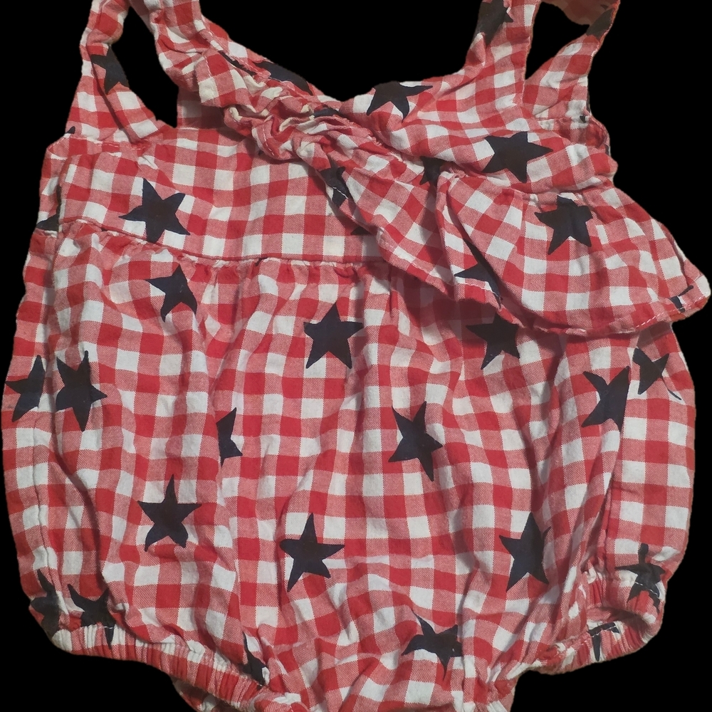 Cat & Jack Red and Black Star-Patterned Onesie And Bow - FOURTH OF JULY 7/4